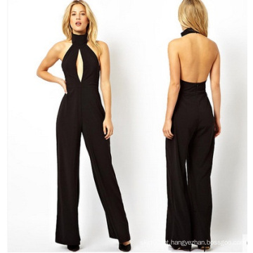 Black Cut-out Abrir Atrás Sexy Mulheres Chiffon Jumpsuite